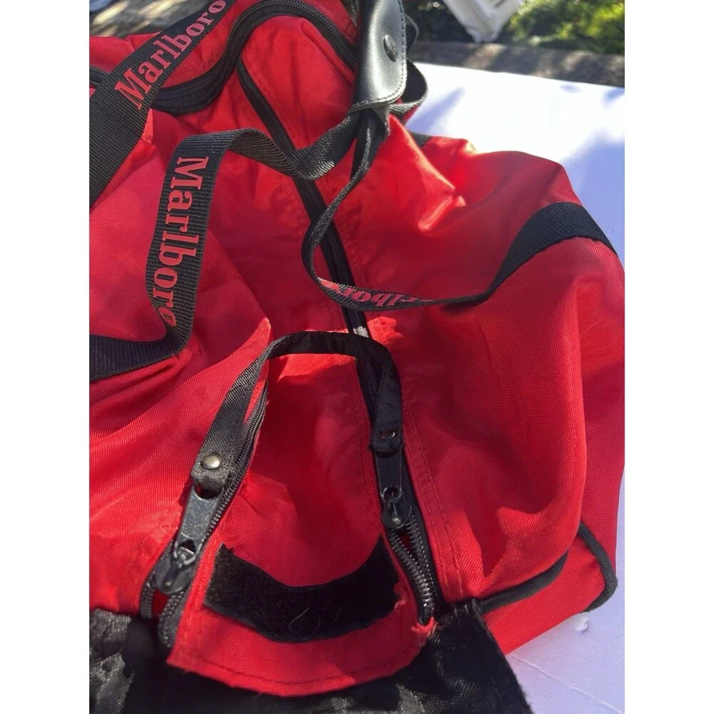 Y2K Vintage 90s Marlboro Red Duffle Gym ￼ Marlboro Miles Travel Bag 20” Strap